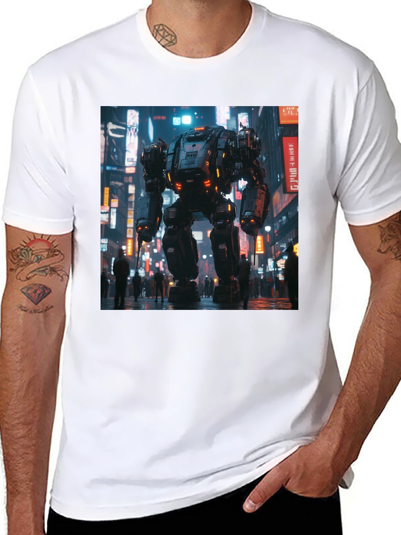 Mech Cityscape Graphic Black T-Shirt