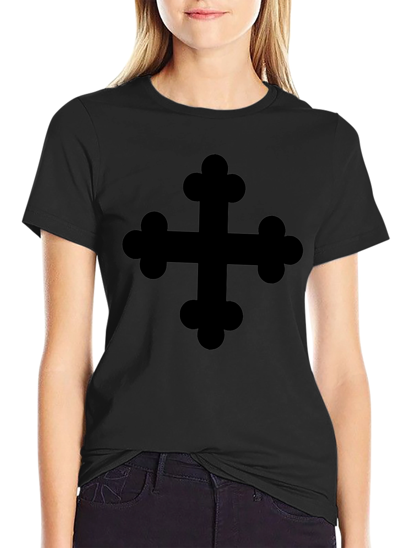 Black T-Shirt with Cross Design