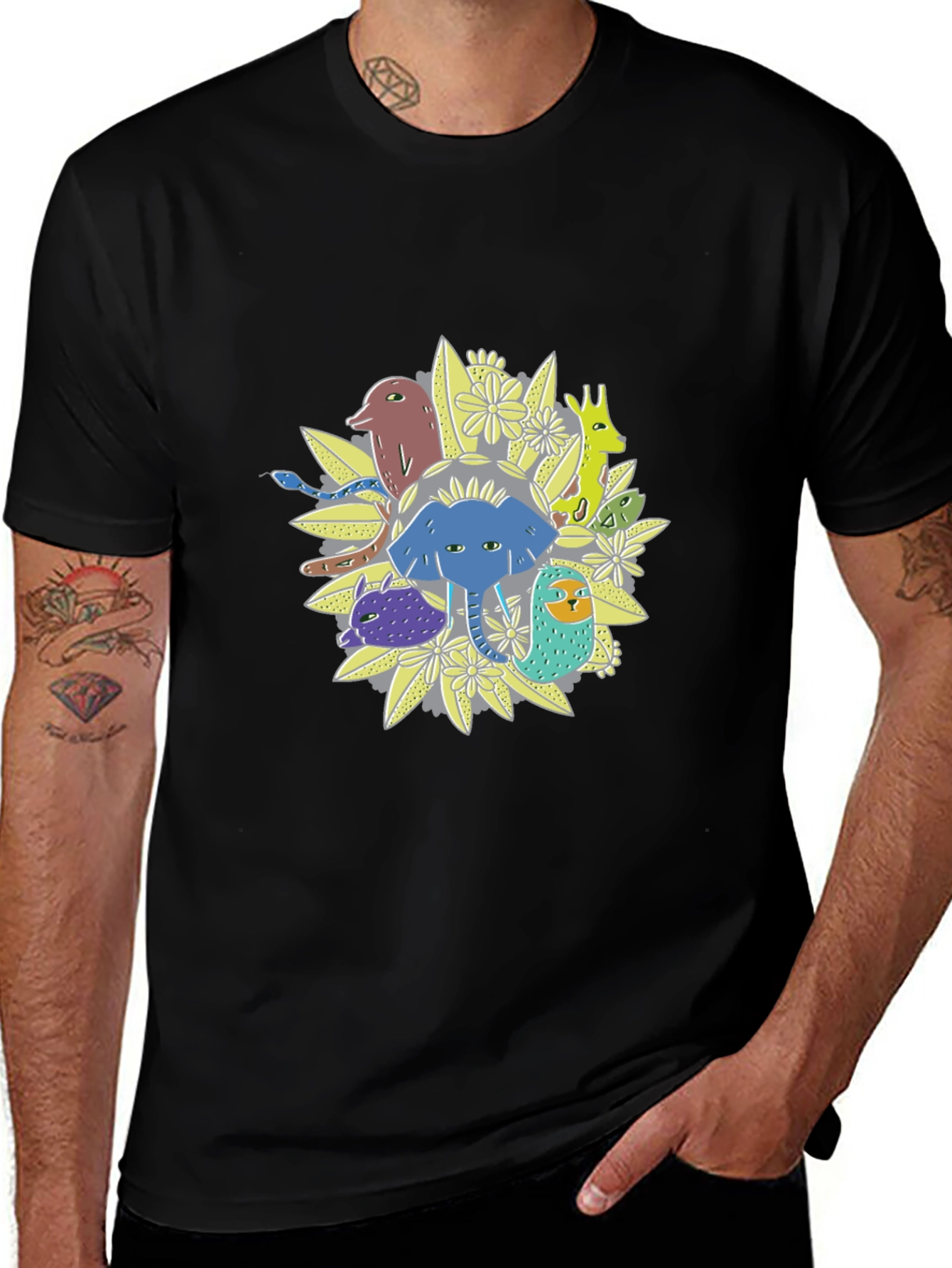 Mens Animal Graphic Print Crew Neck Tee