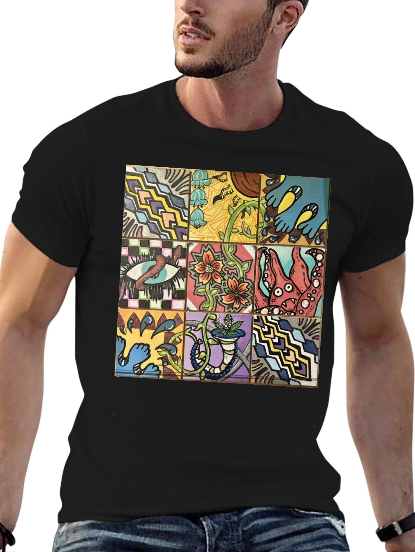 Unique Graphic Tee - Artistic Tile Pattern