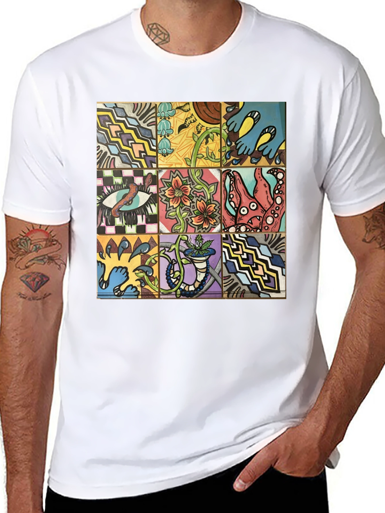 Unique Graphic Tee - Artistic Tile Pattern