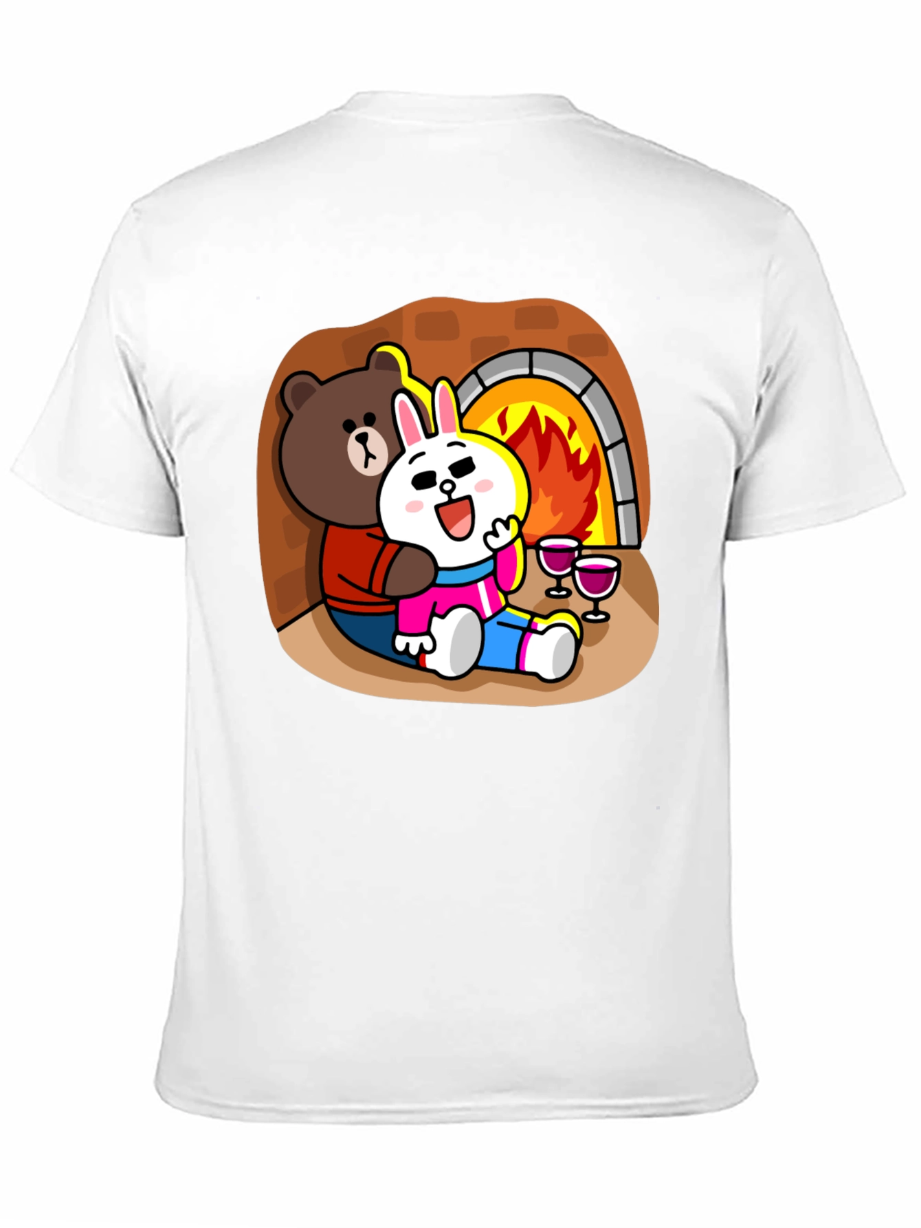 Cozy Cartoon T-Shirt: Bear & Rabbit by Fire