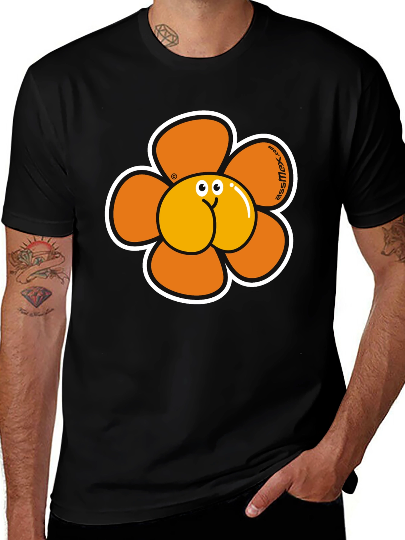 Novelty Ass Flower Graphic Tee - Black T-Shirt