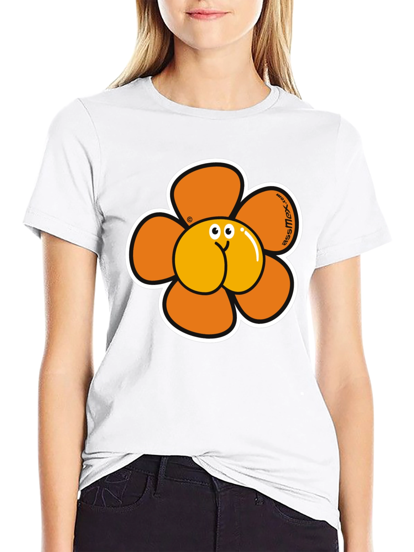 Novelty Ass Flower Graphic Tee - Black T-Shirt