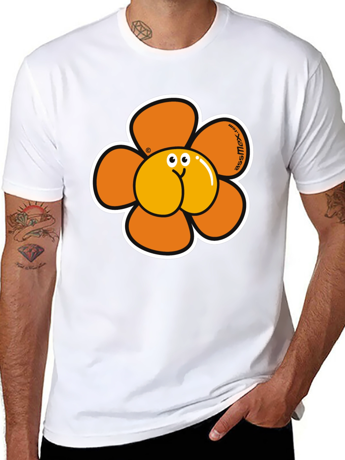 Novelty Ass Flower Graphic Tee - Black T-Shirt