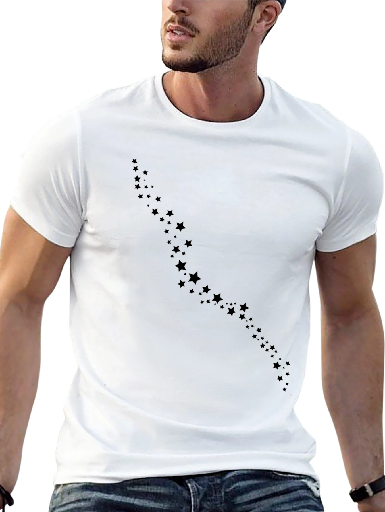 Mens Black Star Print Casual T-Shirt