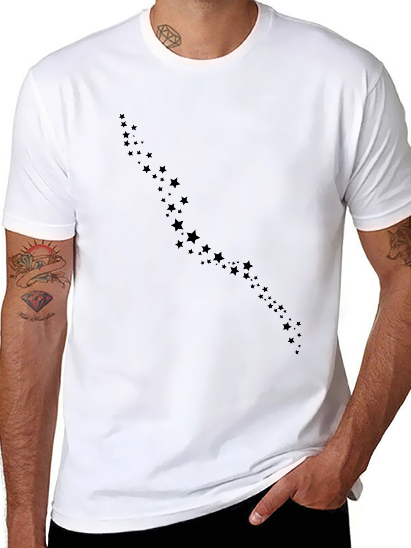 Mens Black Star Print Casual T-Shirt