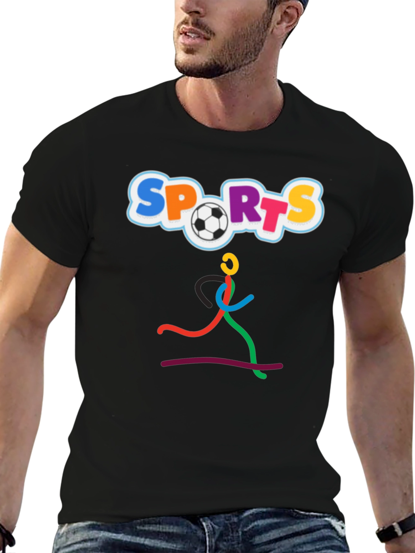 Fun Sports Graphic Tee - Black Cotton T-Shirt