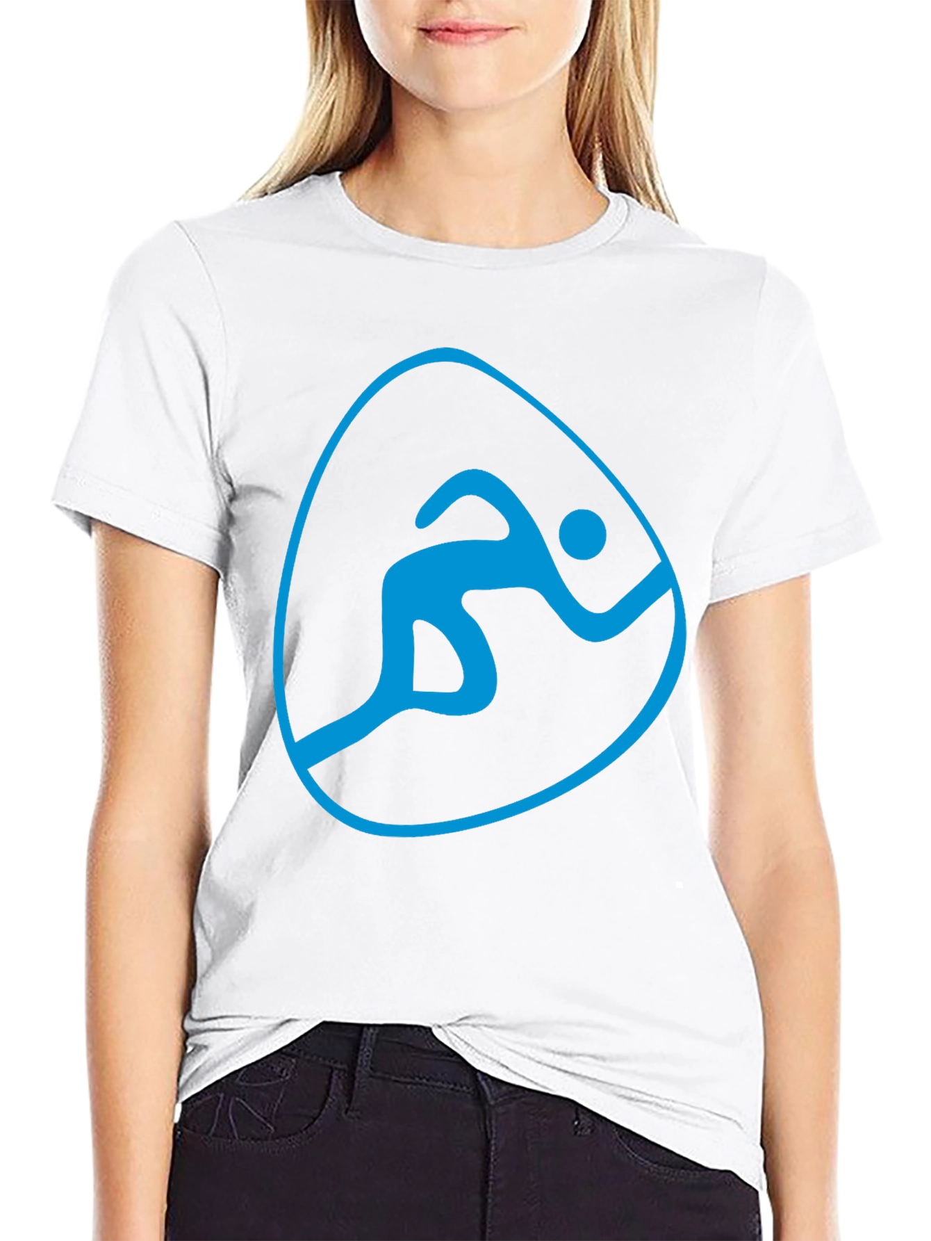 Mens Black T-Shirt with Blue Running Symbol