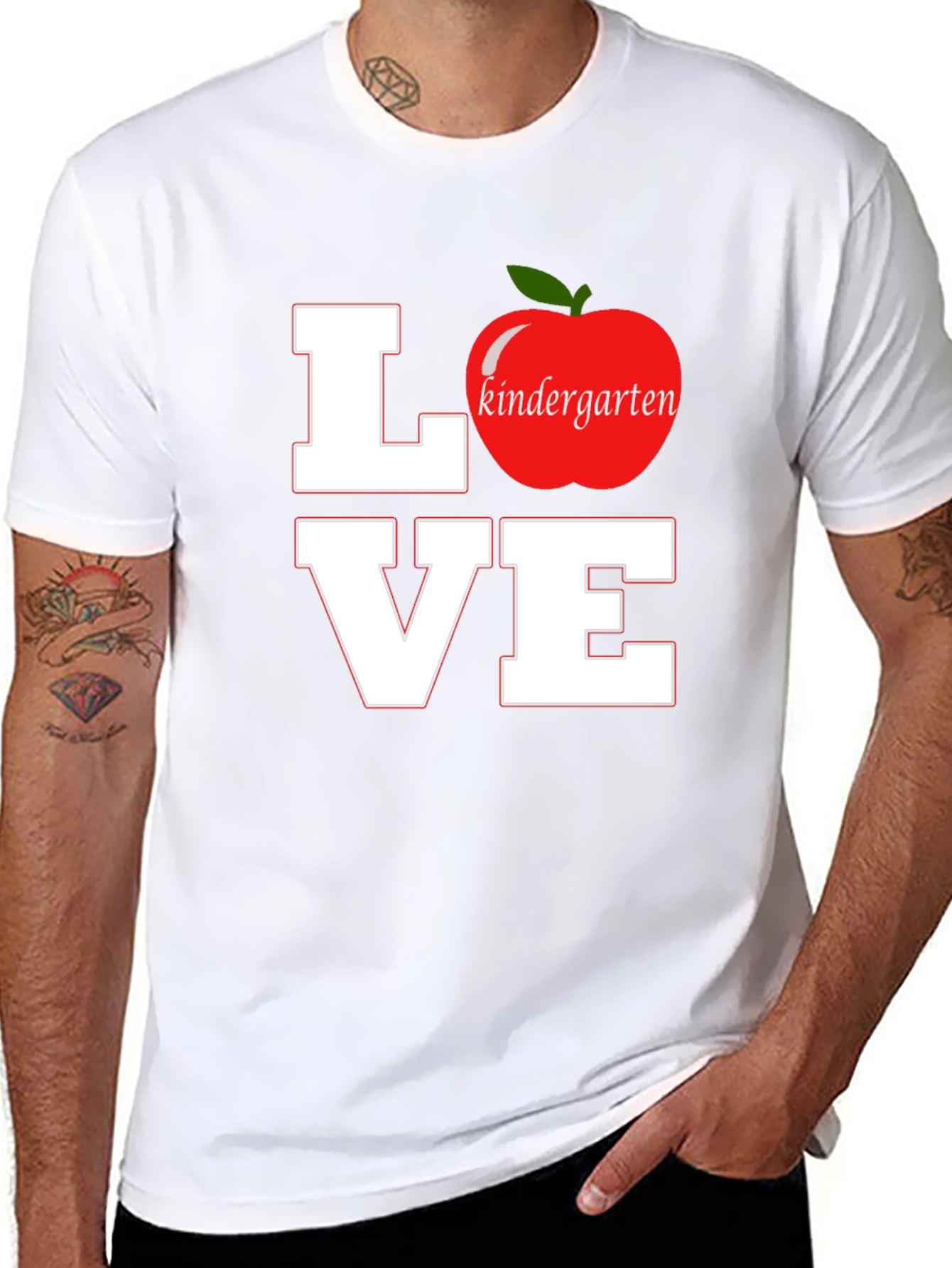 Love Kindergarten Teacher T-Shirt Apple Graphic