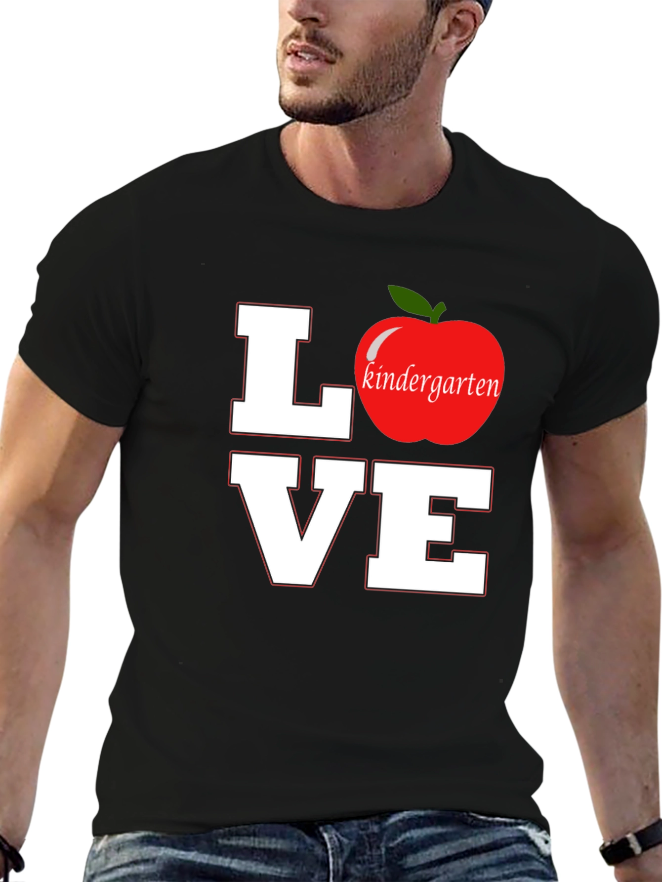 Love Kindergarten Teacher T-Shirt Apple Graphic