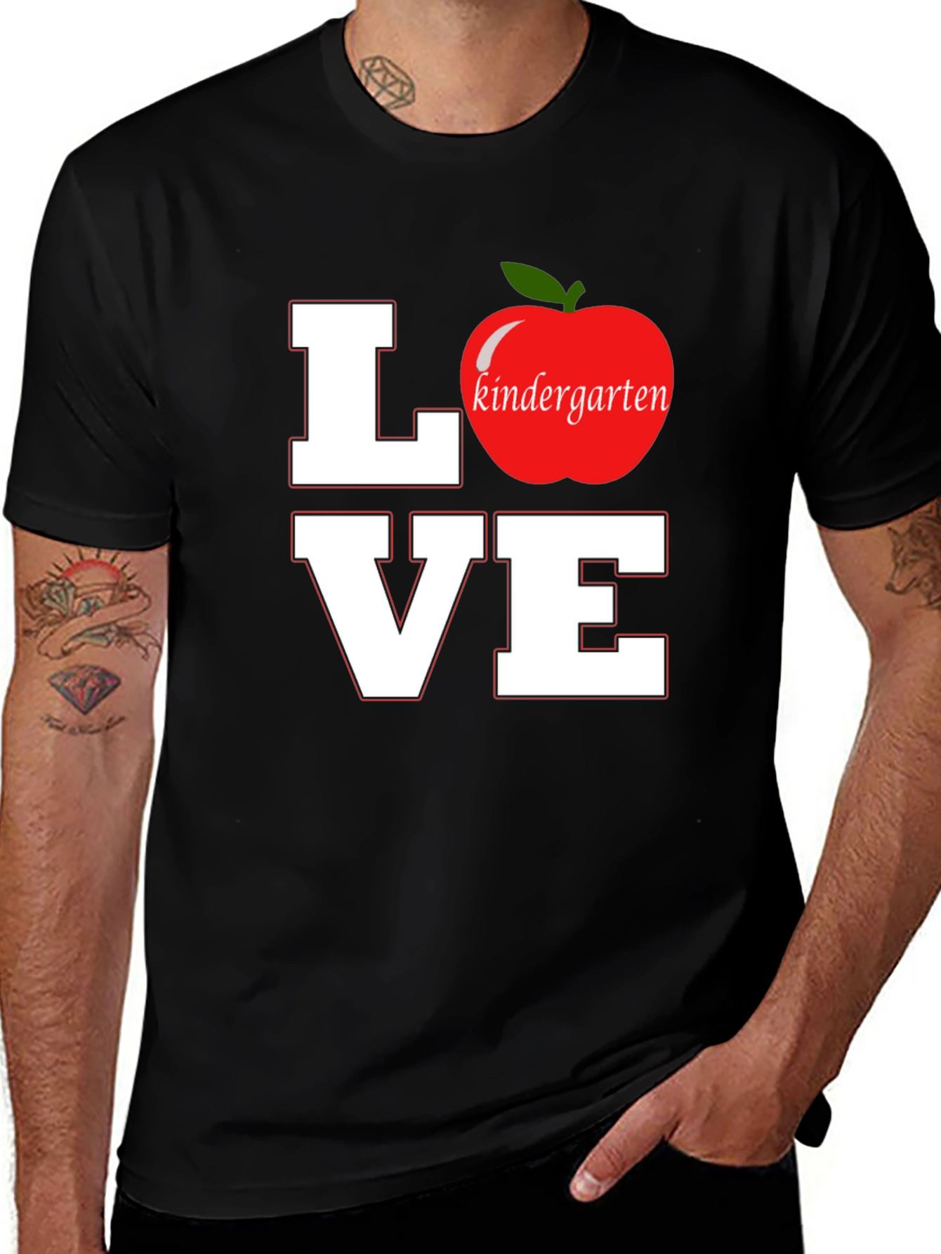 Love Kindergarten Teacher T-Shirt Apple Graphic