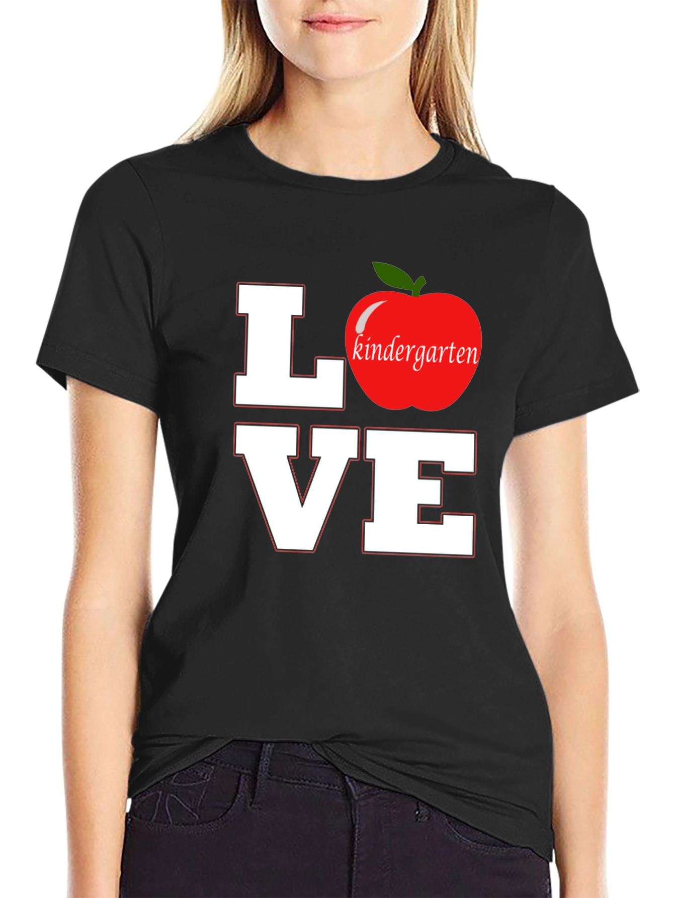 Love Kindergarten Teacher T-Shirt Apple Graphic