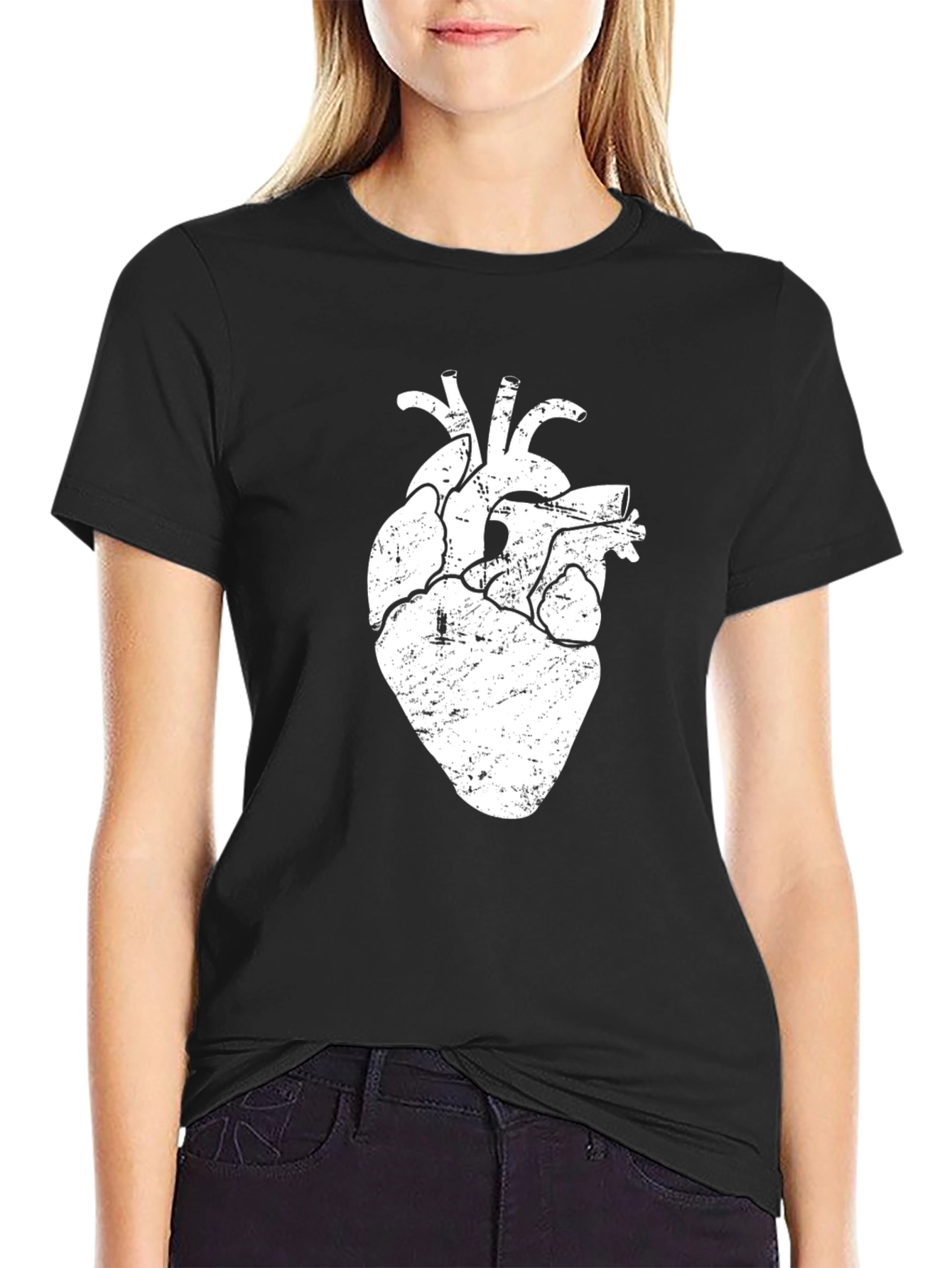 Anatomical Heart Graphic Tee - Black Cotton T-Shirt