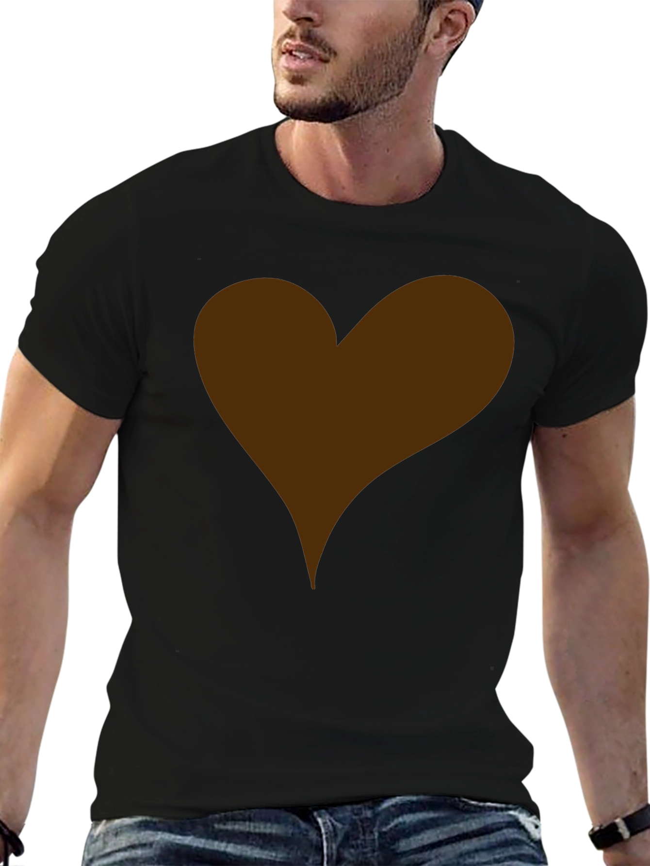 Black T-Shirt with Brown Heart Graphic