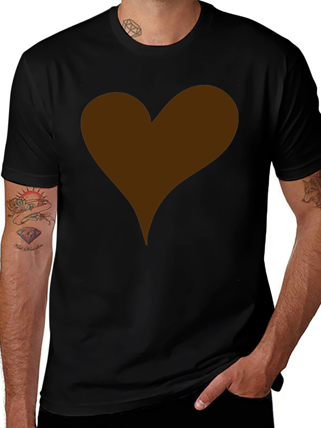 Black T-Shirt with Brown Heart Graphic