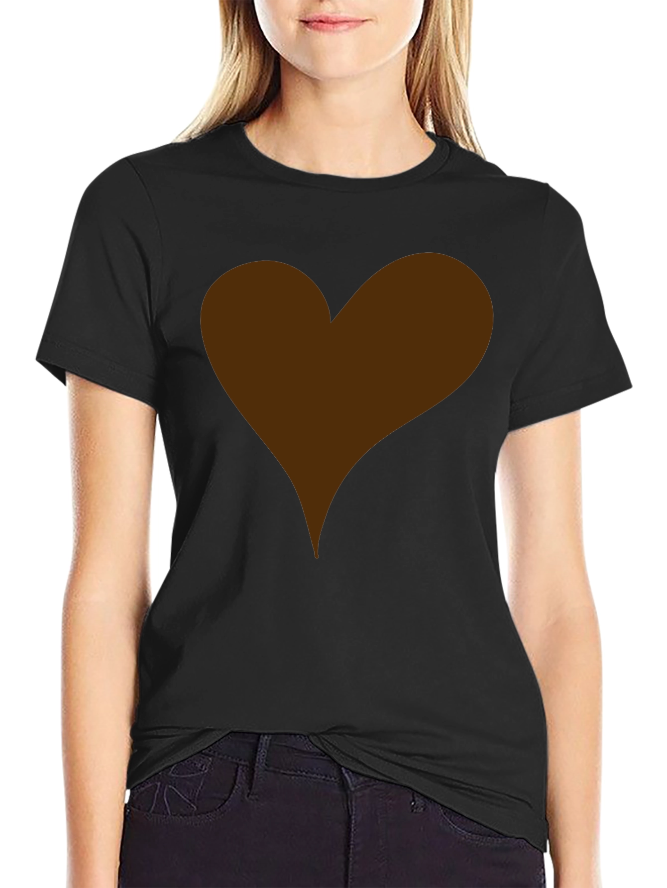 Black T-Shirt with Brown Heart Graphic