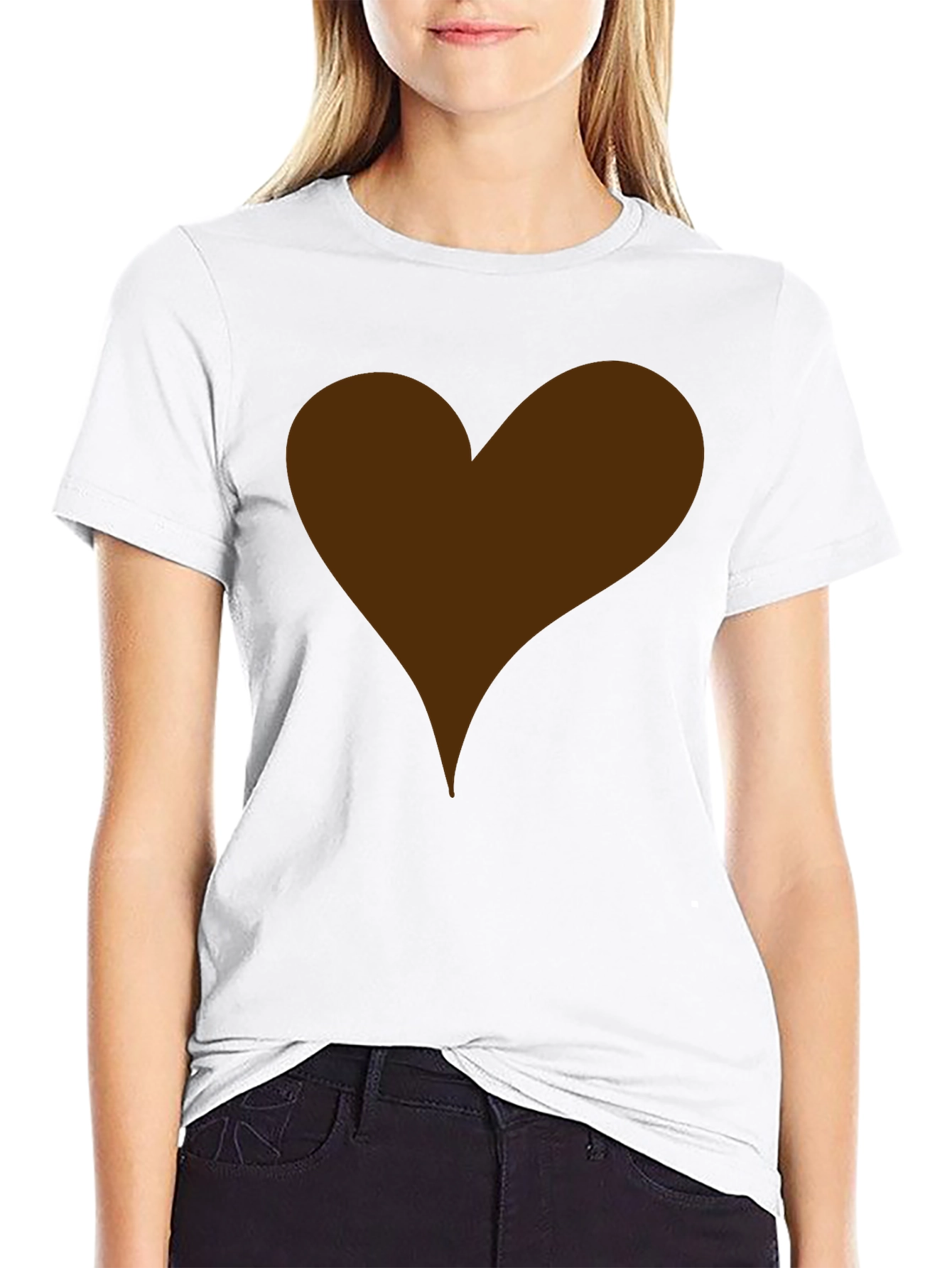 Black T-Shirt with Brown Heart Graphic