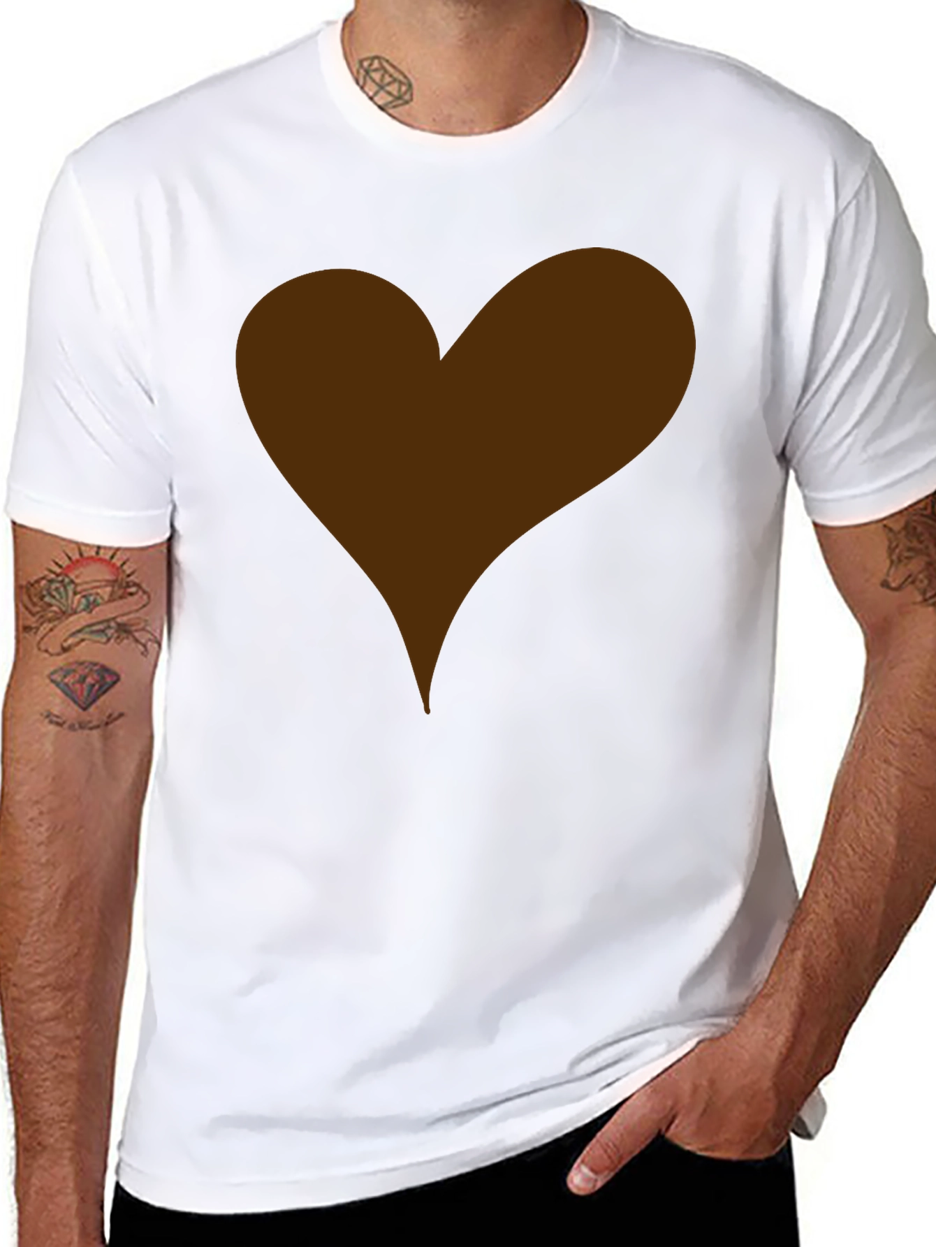 Black T-Shirt with Brown Heart Graphic