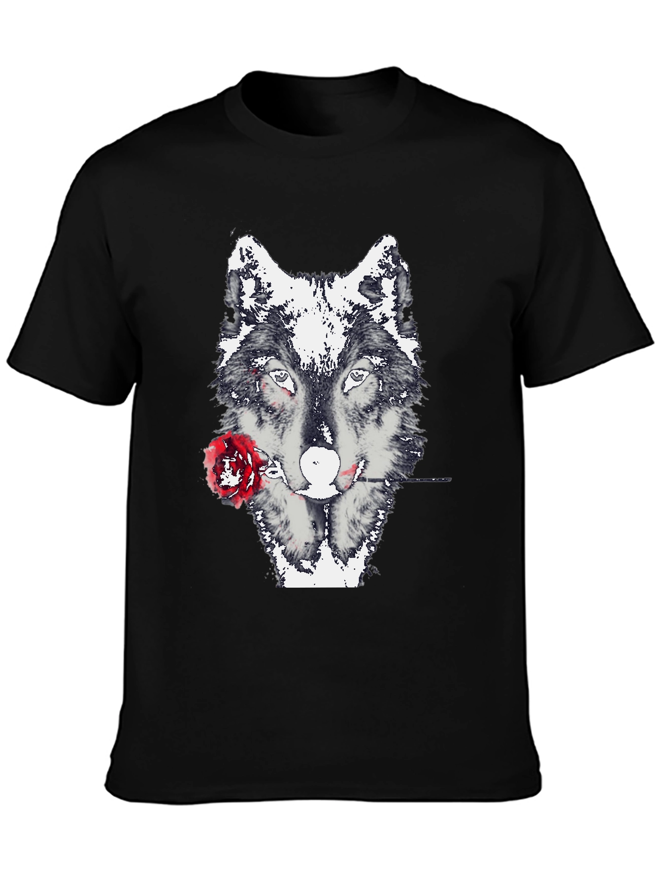 Wolf and Rose Graphic Tee - Black Casual T-Shirt