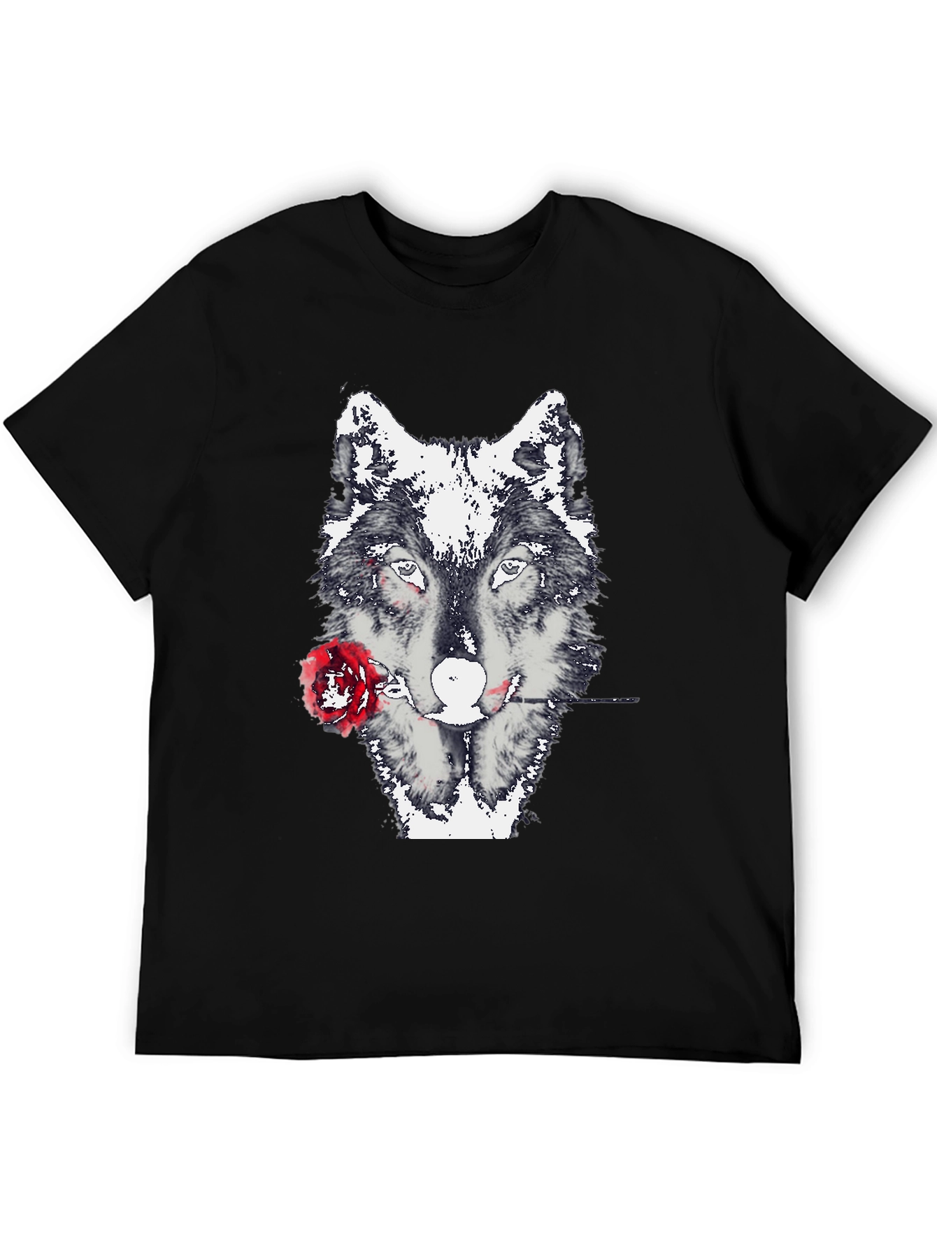 Wolf and Rose Graphic Tee - Black Casual T-Shirt