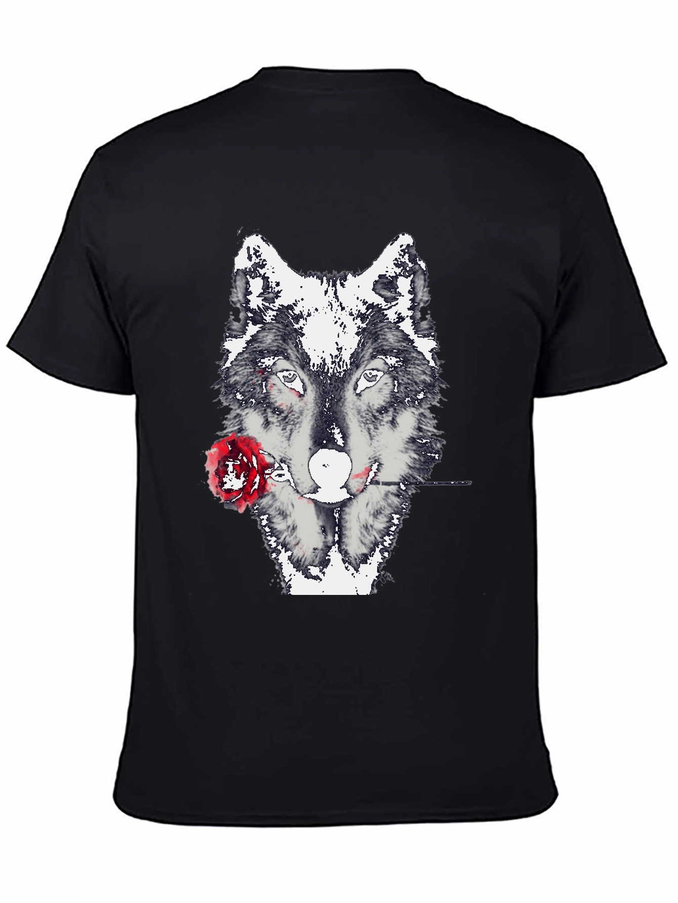 Wolf and Rose Graphic Tee - Black Casual T-Shirt