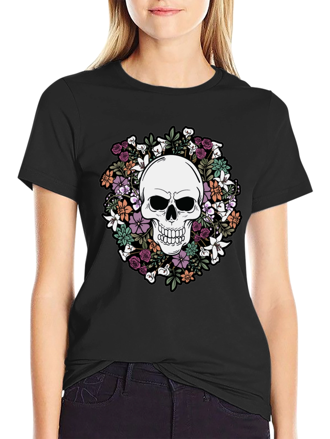 Floral Skull Graphic T-Shirt