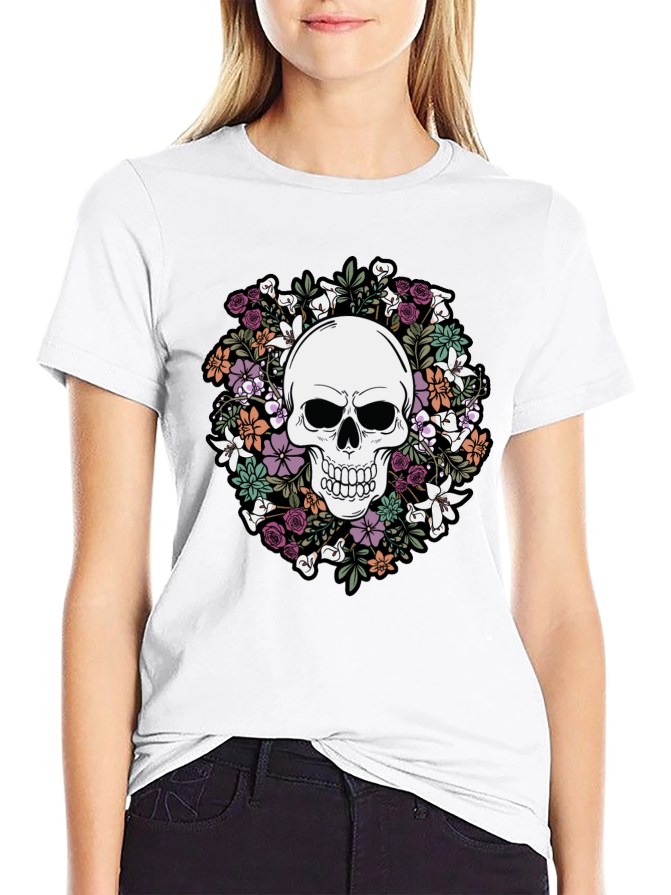 Floral Skull Graphic T-Shirt