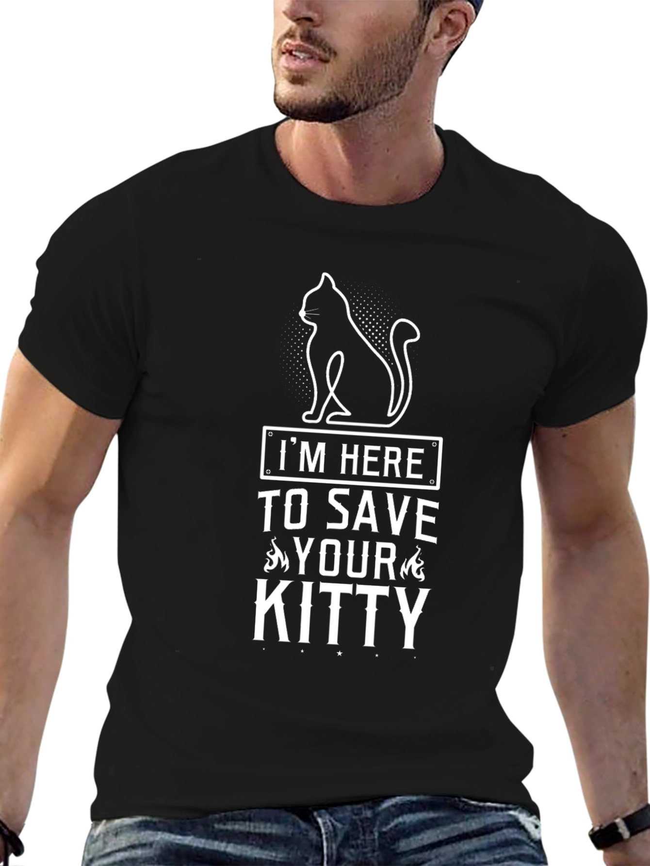 Im Here To Save Your Kitty Black T-Shirt