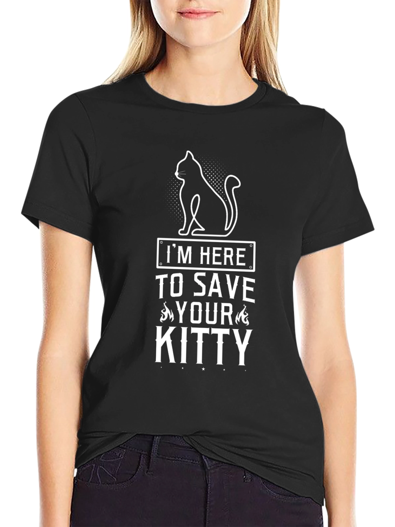 Im Here To Save Your Kitty Black T-Shirt