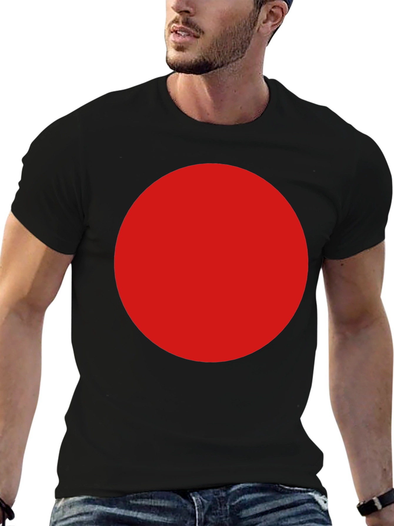 Mens Black T-Shirt with Large Red Circle Design