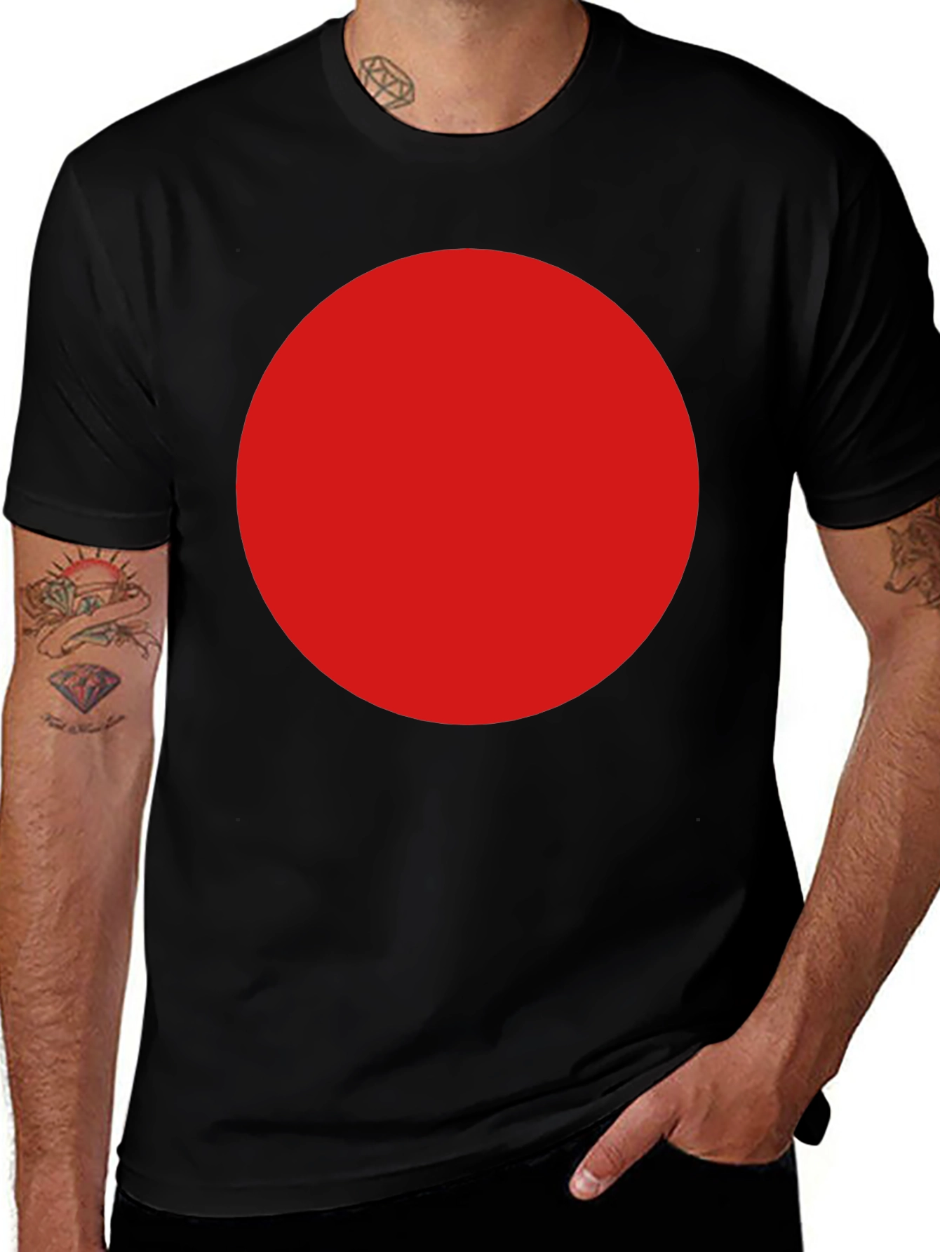Mens Black T-Shirt with Large Red Circle Design