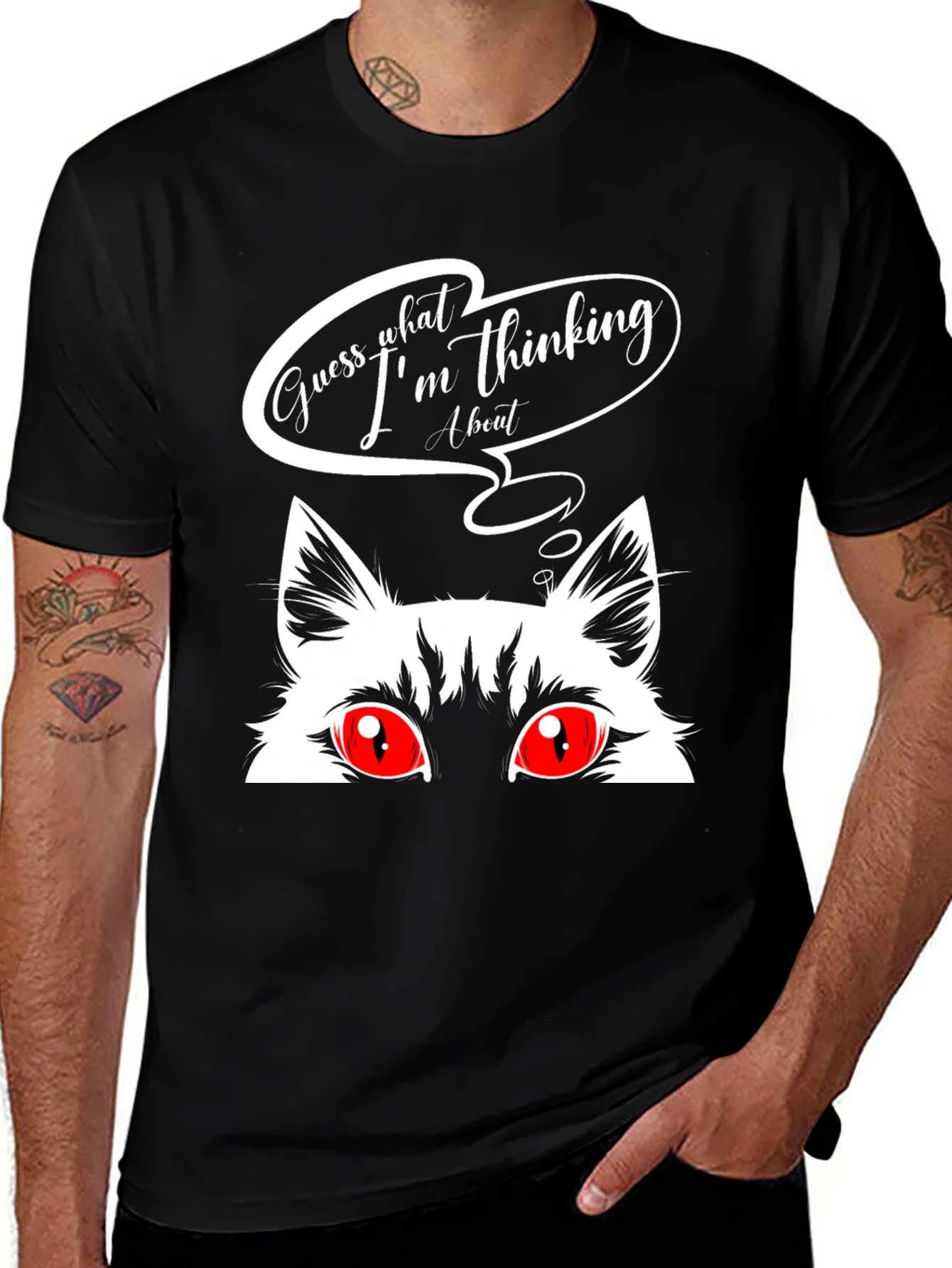 Guess What Cat Graphic Tee - Black