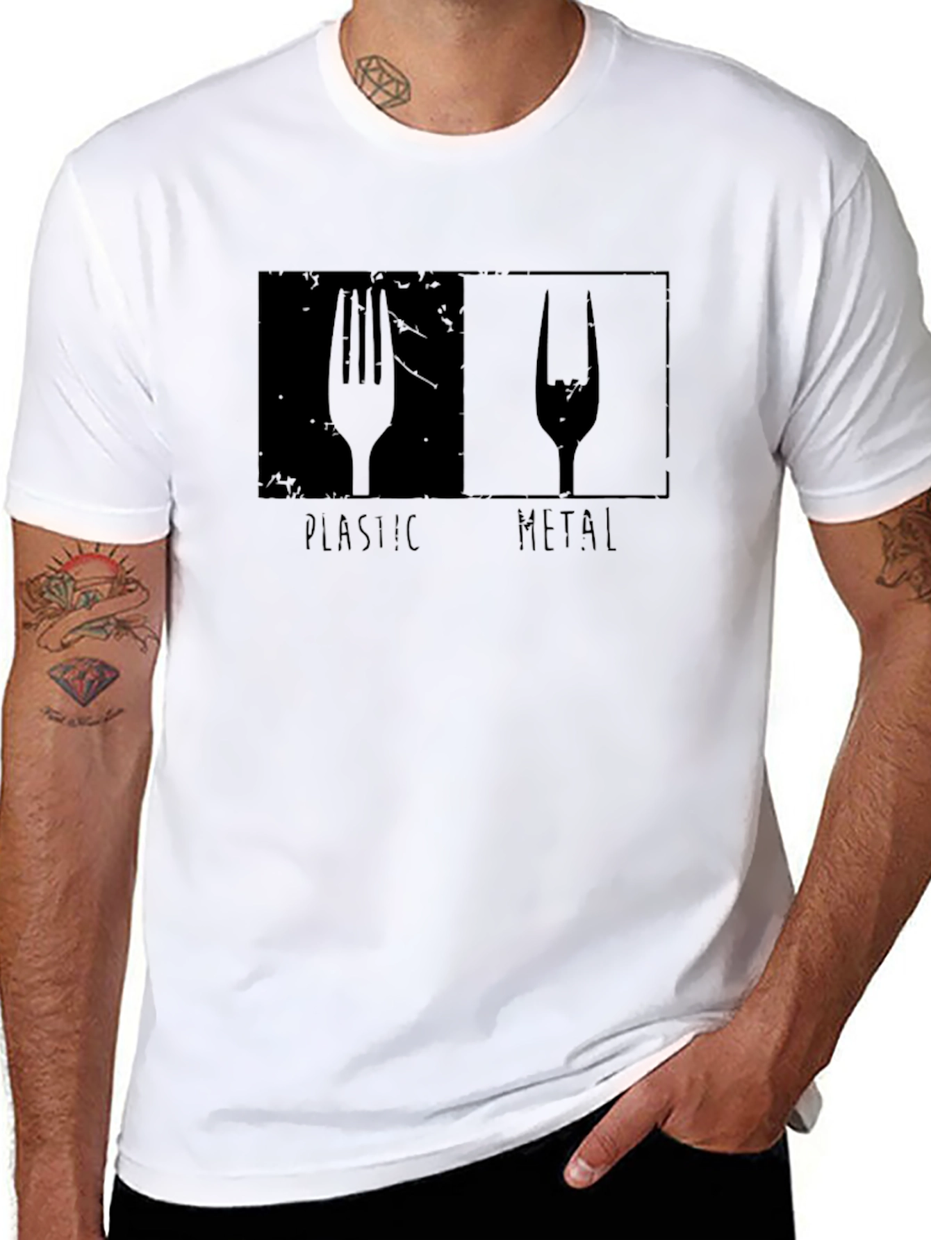 Plastic vs Metal Graphic T-Shirt