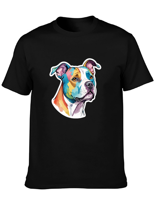 Colorful Pitbull Dog Graphic Black T-Shirt