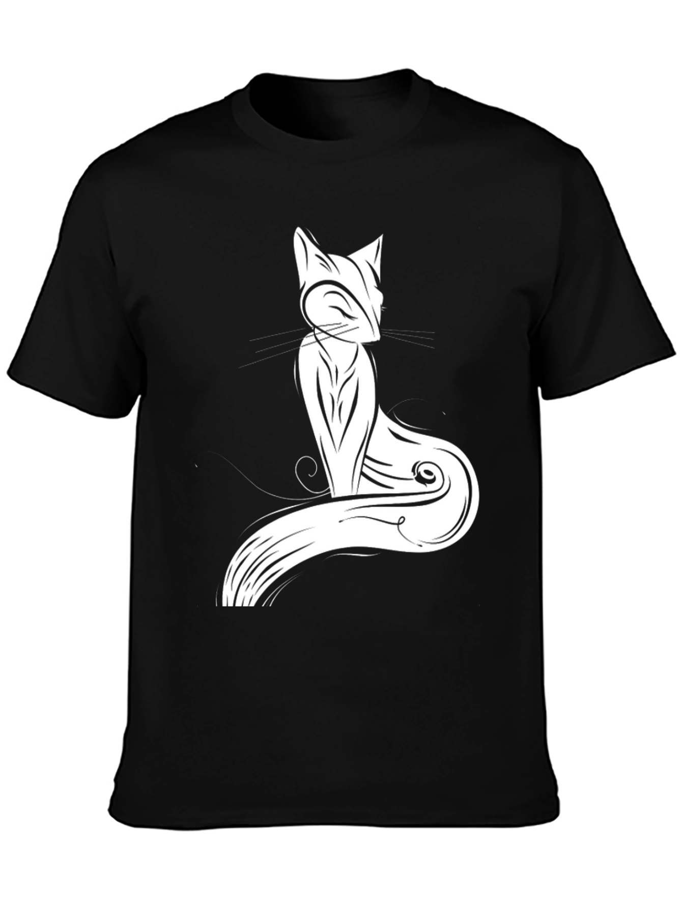 Stylish Cat Graphic Tee - Black