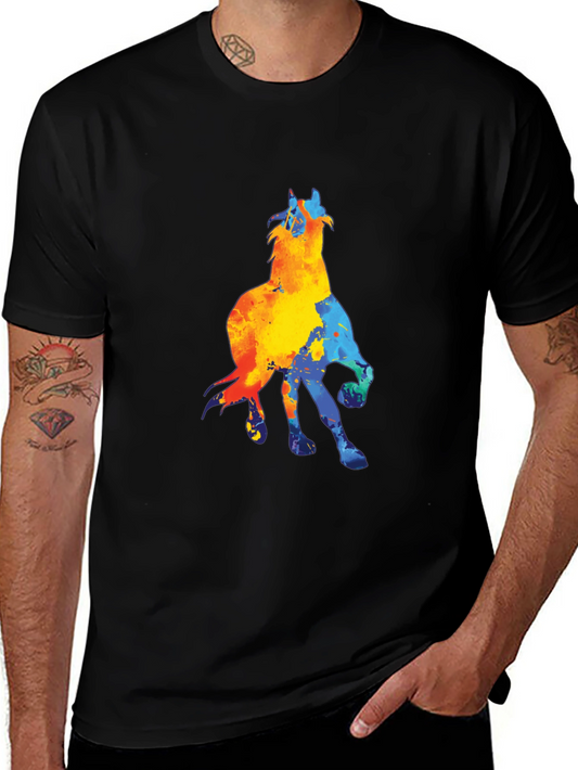 Colorful Horse Graphic T-Shirt - Mens Casual Tee