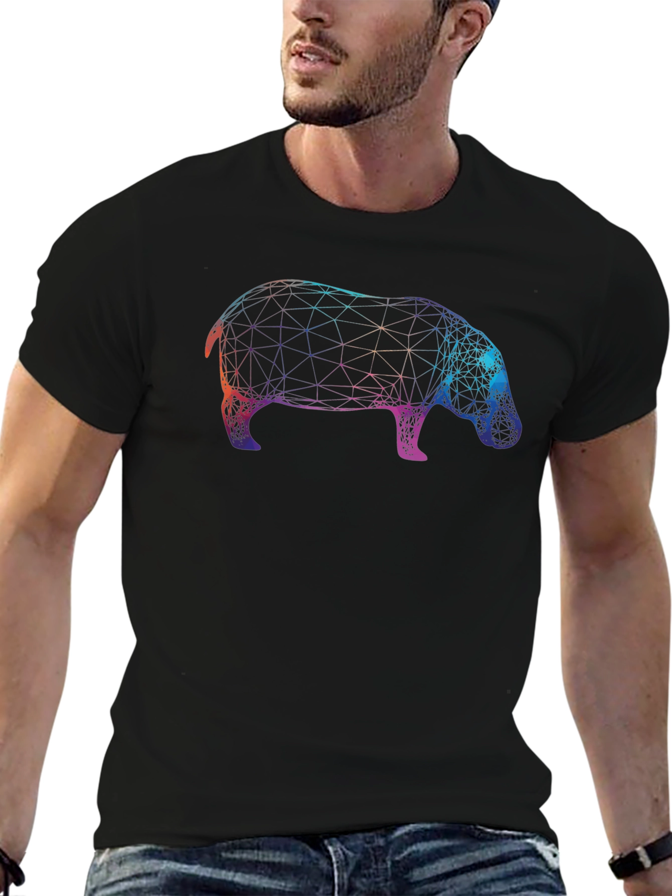 Geometric Hippo Graphic T-Shirt