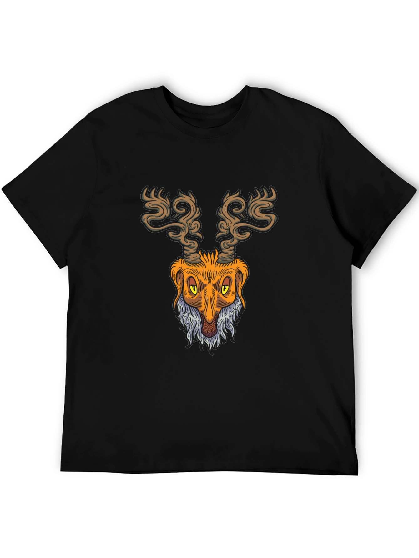 Unique Deer Head Graphic Print Black T-Shirt