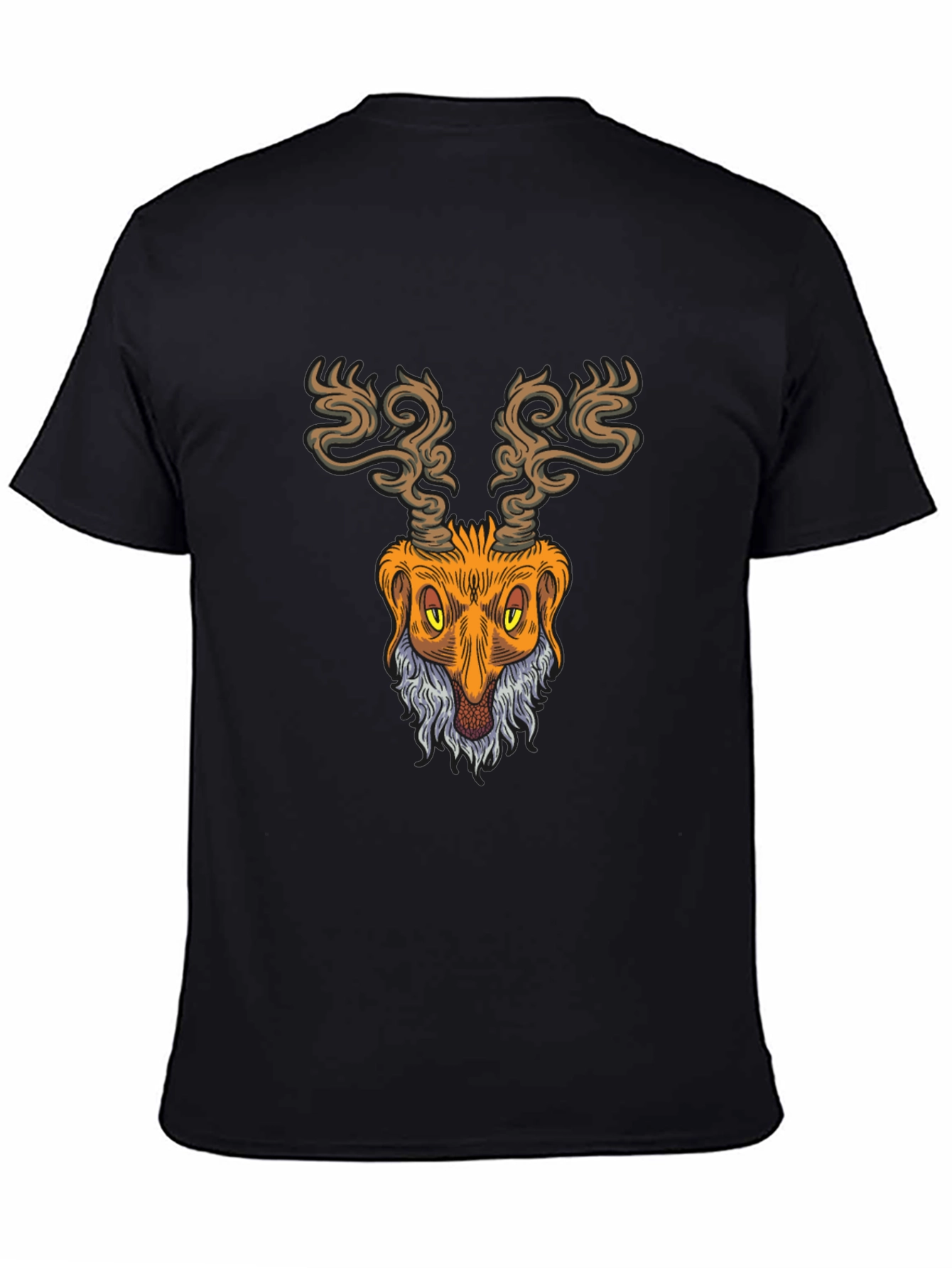 Unique Deer Head Graphic Print Black T-Shirt