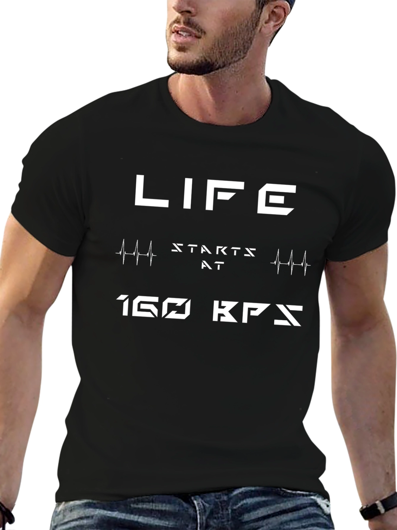 Life Starts At 160 KPS Black Graphic Tee