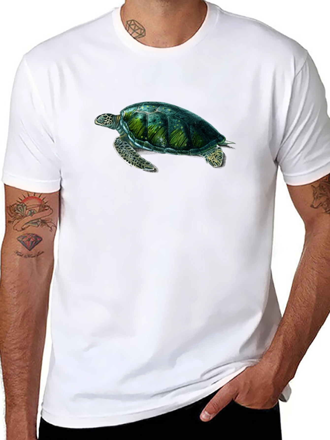 Sea Turtle Graphic Print Black T-Shirt