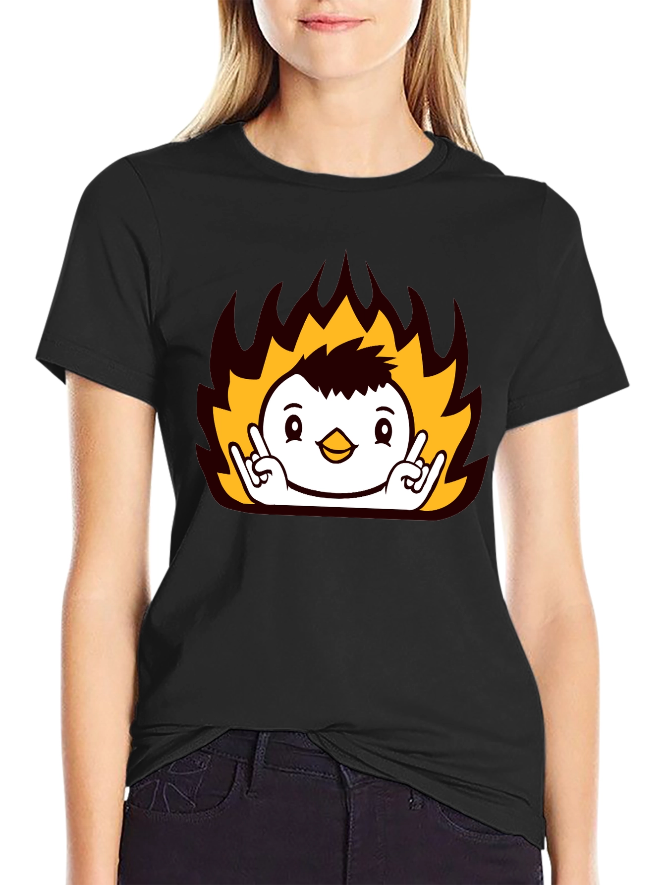 Rock On Fire Bird Black T-Shirt
