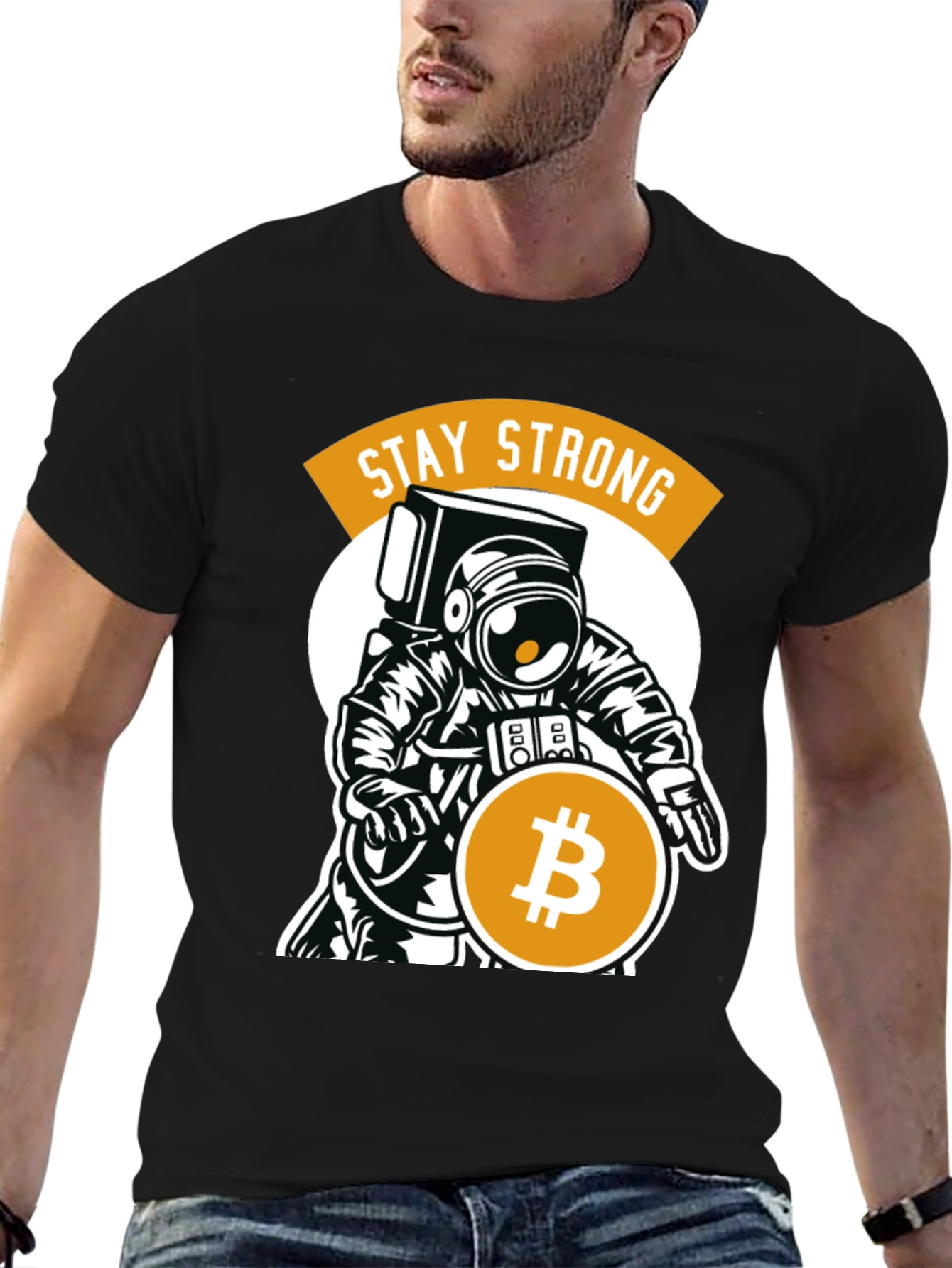 Stay Strong Bitcoin Astronaut Graphic T-Shirt