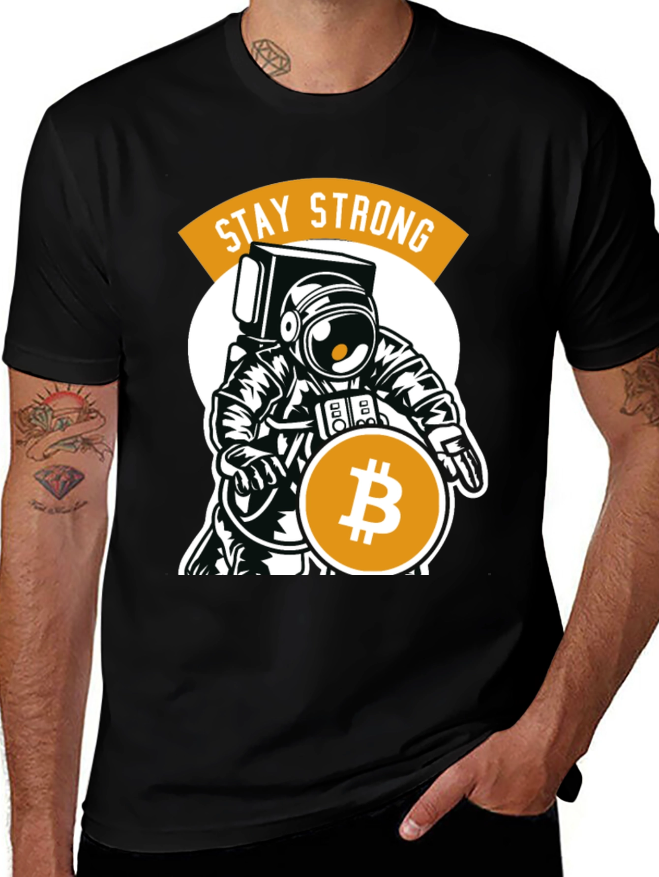 Stay Strong Bitcoin Astronaut Graphic T-Shirt