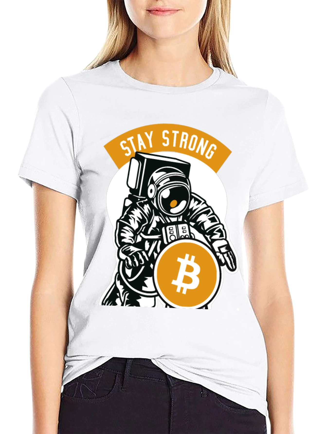 Stay Strong Bitcoin Astronaut Graphic T-Shirt