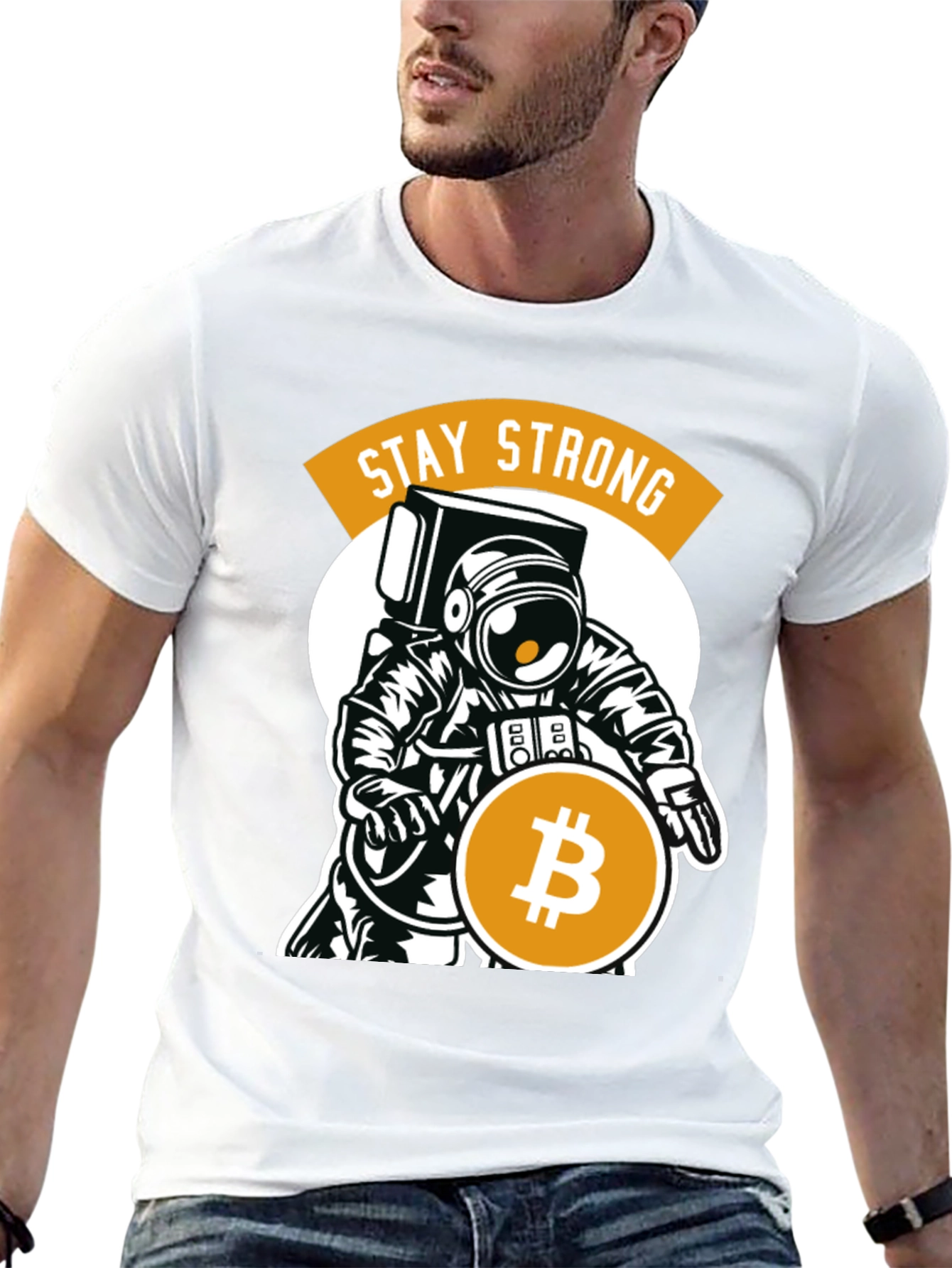 Stay Strong Bitcoin Astronaut Graphic T-Shirt