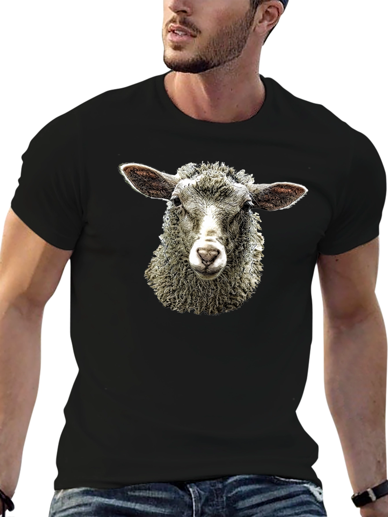 Sheep Head T-Shirt - Black Crew Neck Tee