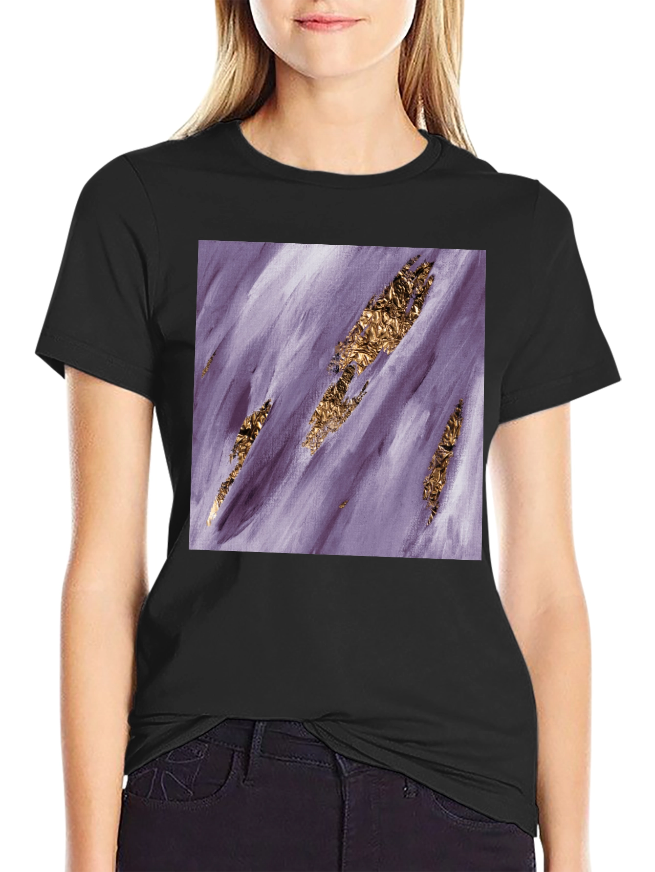 Abstract Gold Foil Art Black T-Shirt