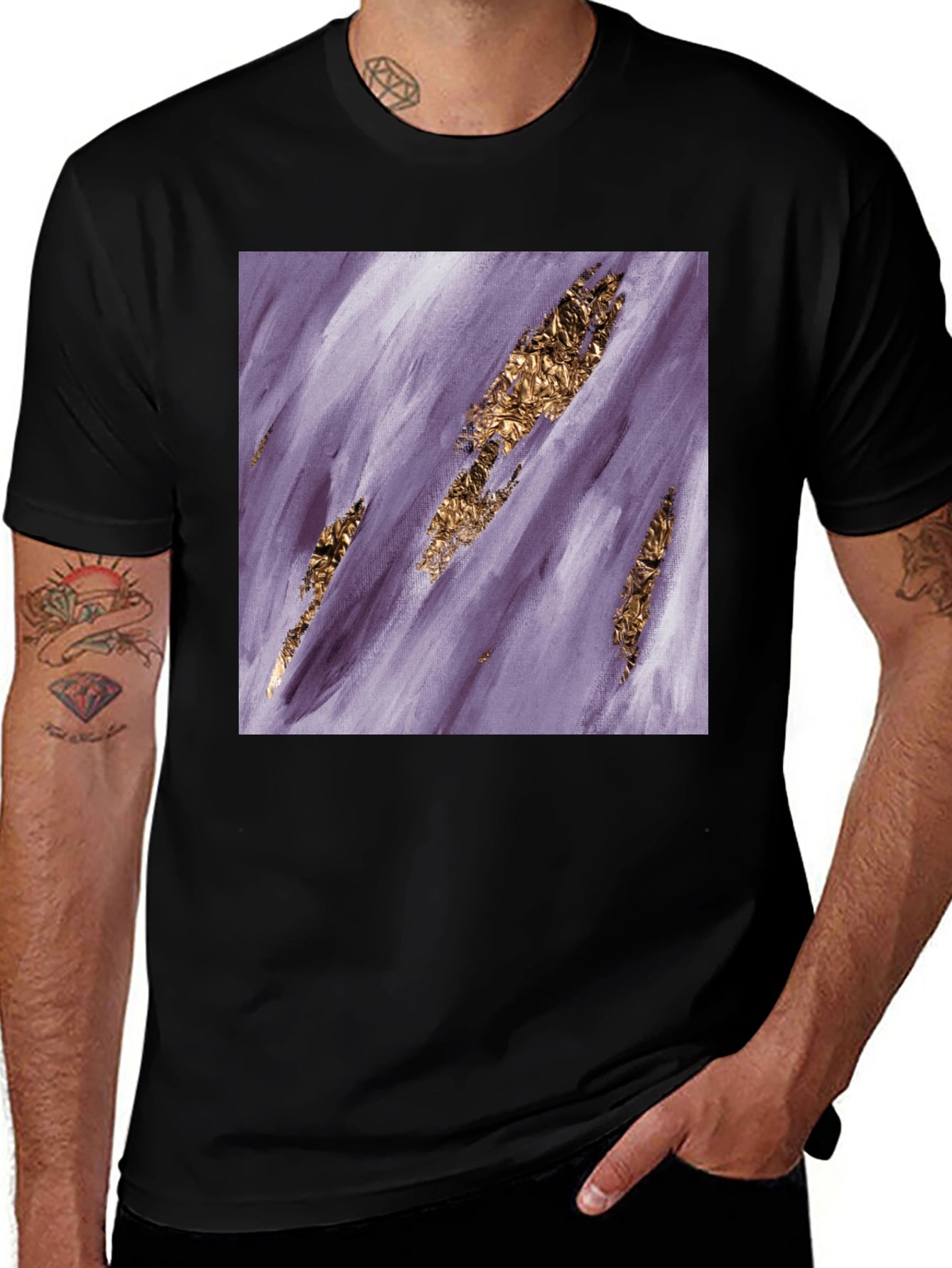 Abstract Gold Foil Art Black T-Shirt